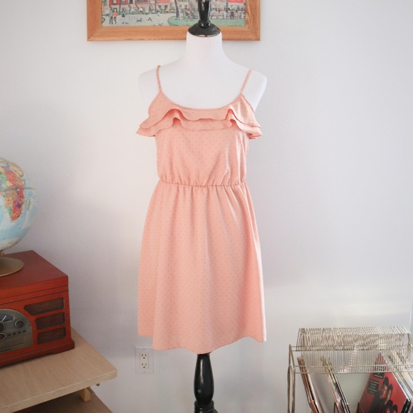 LC Lauren Conrad Dresses & Skirts - Peach Polka Dot Sundress Ruffles Spaghetti Strap 4
